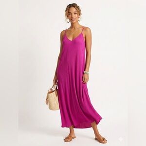 Lovestitch Fuchsia Pink Rayon Slip Maxi Dress Adjustable Straps S/M